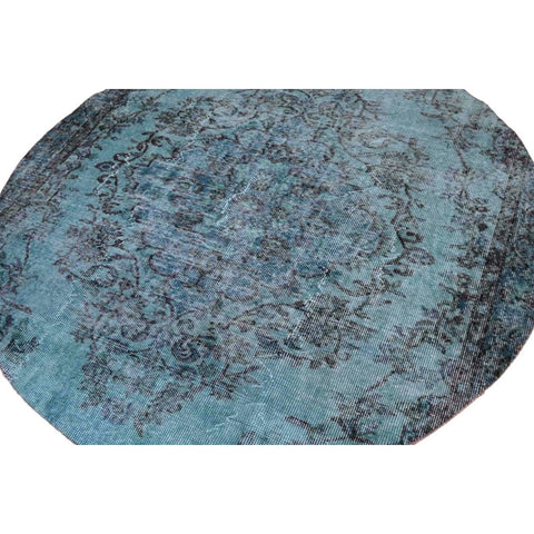 Rond Turquoise vintage vloerkleed - 167 cm - HANDGEMAAKT