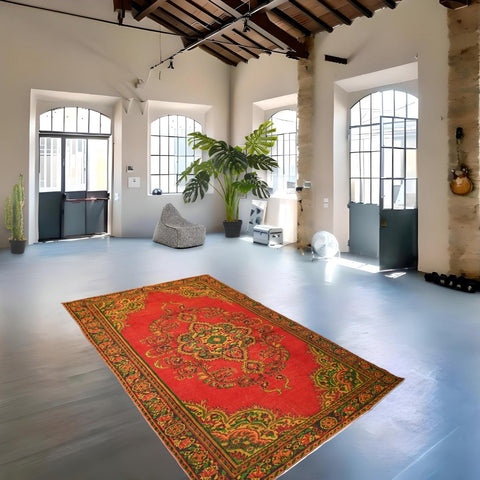 Rood vintage vloerkleed - 273x184 cm - HANDGEMAAKT