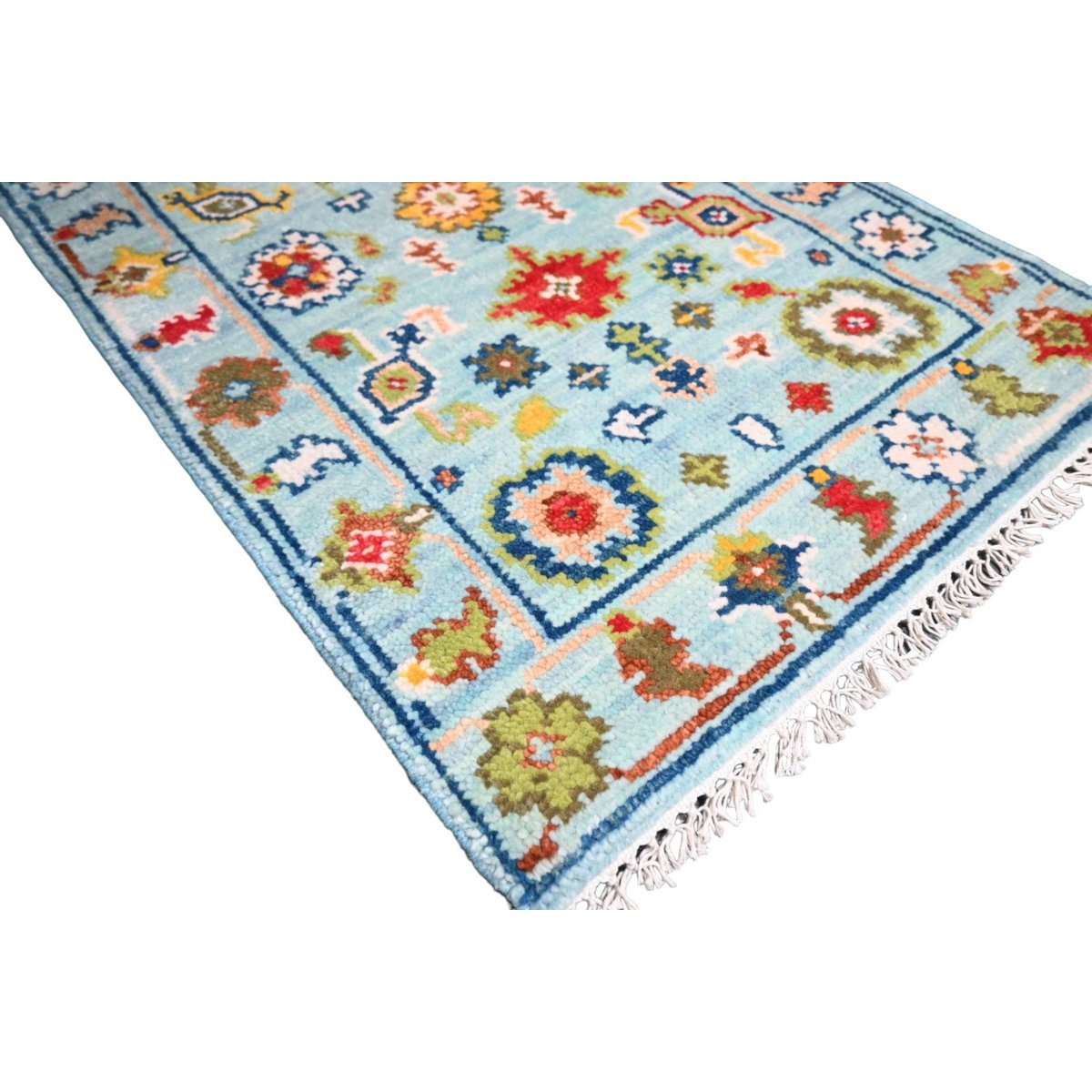 Blauw Azeri vloerkleed - 95x65 cm - HANDGEMAAKT