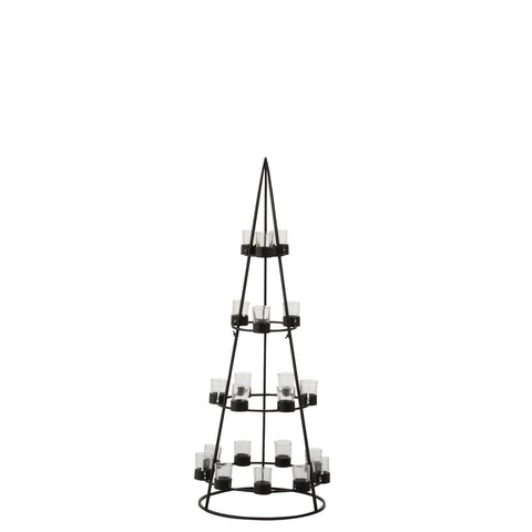 J-Line theelichthouder Boom 21 - metaal/glas - zwart