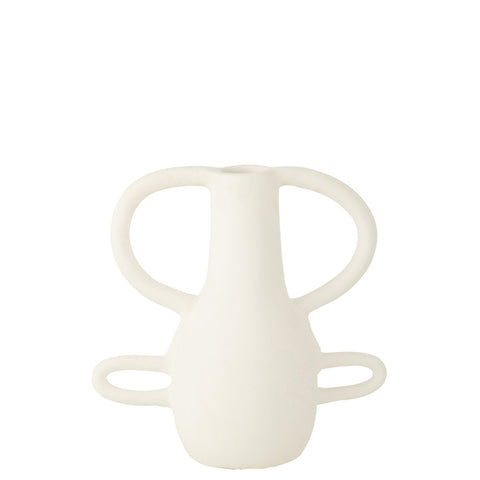 J-Line Vaas Met 4 Handvaten Terracotta Wit
