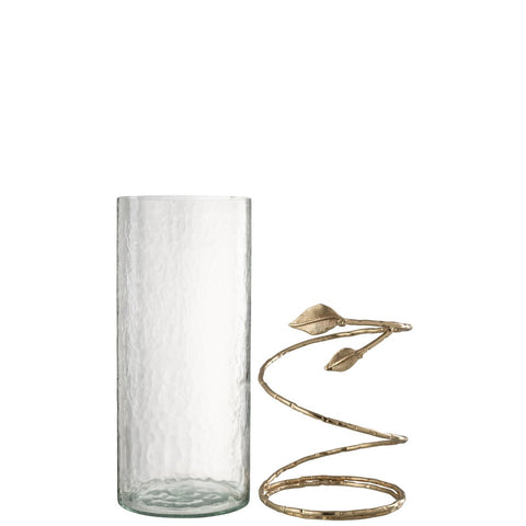 J-Line Vaas Blad Wijd Glas/Ijzer Transparant/Goud