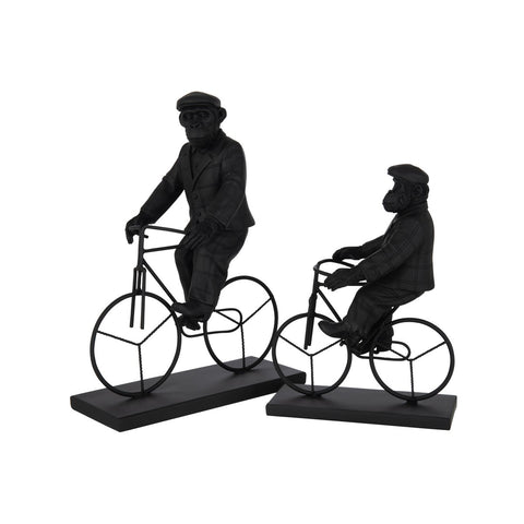 J-Line figuur Aap Fiets - polyresin - zwart - large