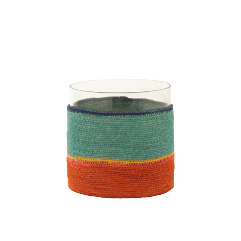 J-Line kaarshouder rond + strepen - glas - blauw/oranje