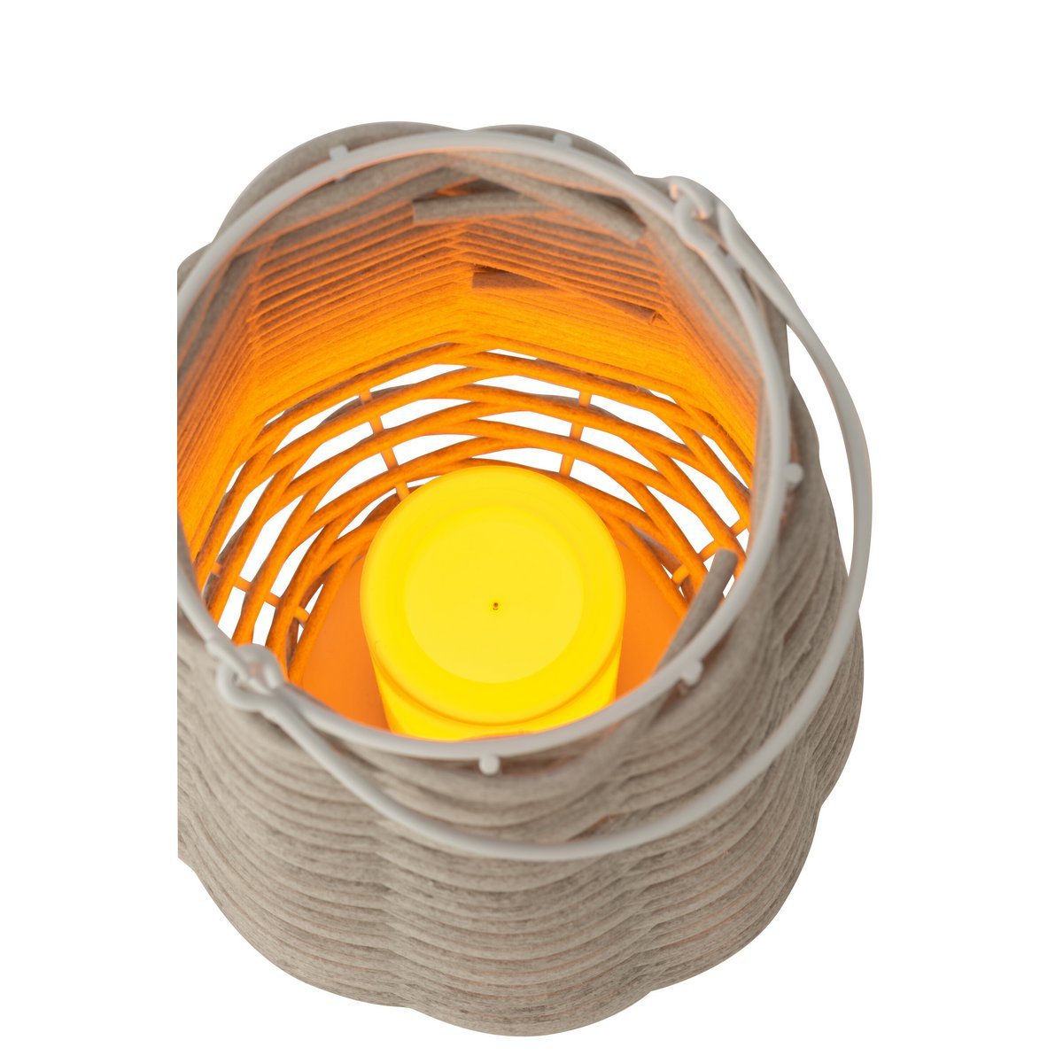 J-Line lantaarn Gewoven - kunststof - wit - LED lichtjes - klein