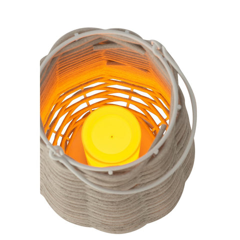 J-Line lantaarn Gewoven - kunststof - wit - LED lichtjes - klein
