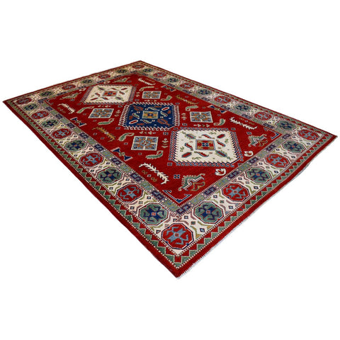 Rood kazak vloerkleed - 293x204 cm - HANDGEMAAKT