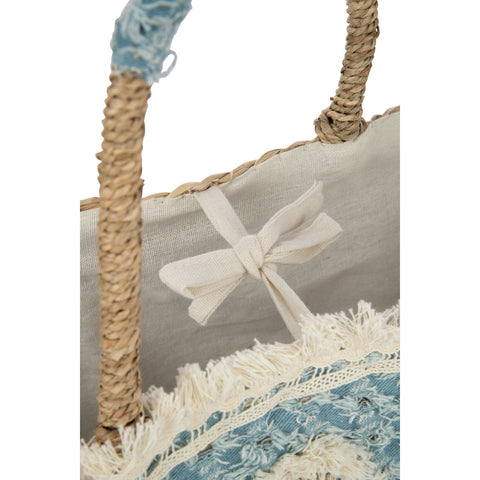 J-Line Strandtas Bloemen+Franjes Denim Zeegras Nat/Blauw