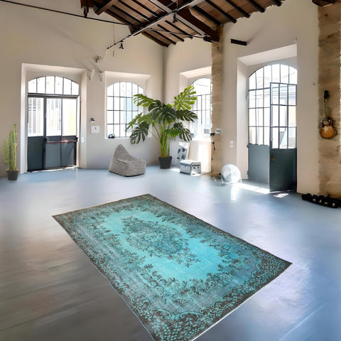 Turquoise vintage vloerkleed - 297x185 cm - HANDGEMAAKT