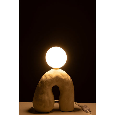 J-Line Tafel Lamp Boog Glas Globe Aardewerk Beige