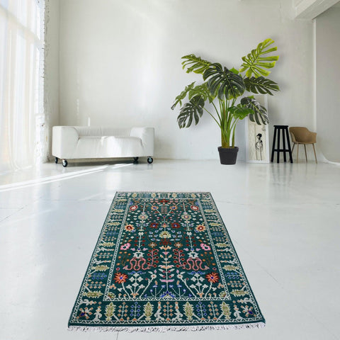 Groen Azeri vloerkleed - 195x128 cm - HANDGEMAAKT