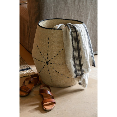 J-Line Plaid met lijnen - katoen - beige - 176 x 130 cm