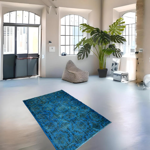 Blauw vintage vloerkleed - 195x132 cm - HANDGEMAAKT