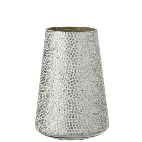 J-Line windlicht Mozaiek - glas - wit/zilver - large