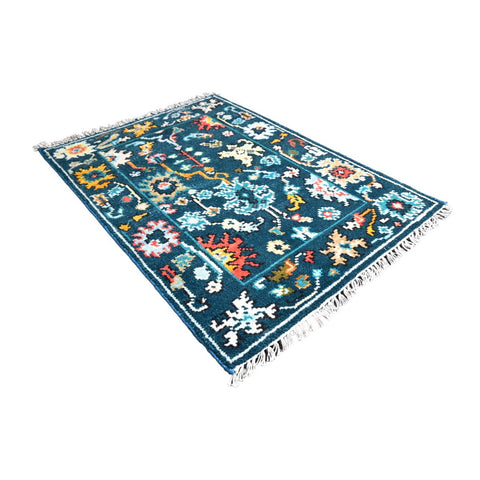 Turquoise Azeri vloerkleed - 95x70 cm - HANDGEMAAKT