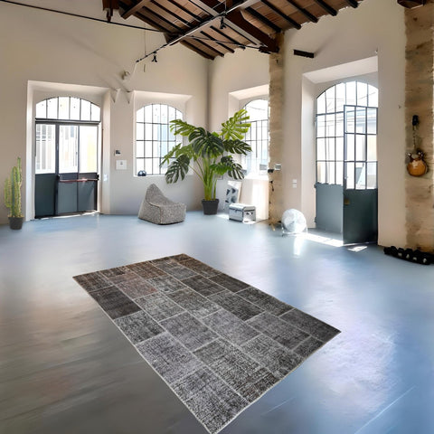 Grijs patchwork vloerkleed - 305x200 cm - HANDGEMAAKT