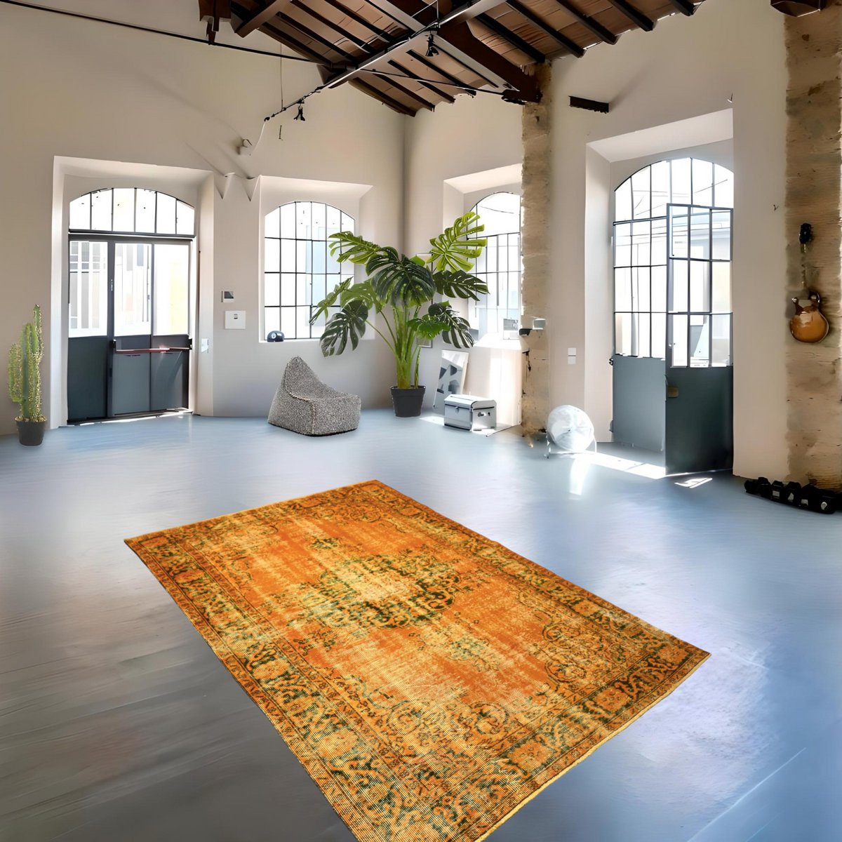Geel vintage vloerkleed - 248x168 cm - HANDGEMAAKT