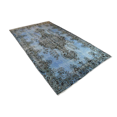 Vintage vloerkleed blauw - 282x167 cm - HANDGEMAAKT