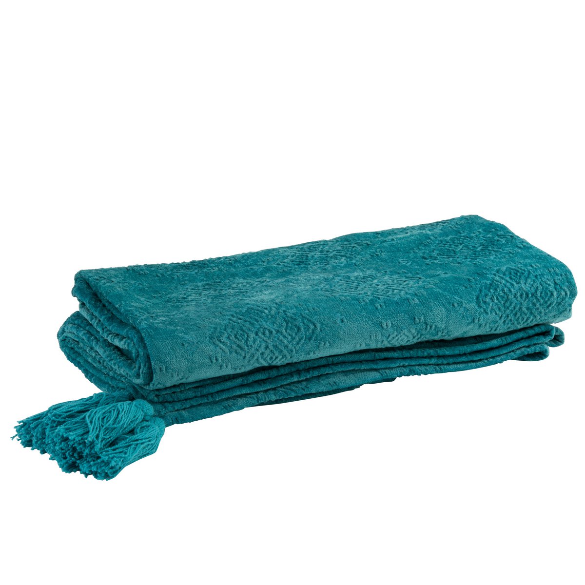 J-Line Plaid Fayola - katoen - turkoois - 181 x 128 cm