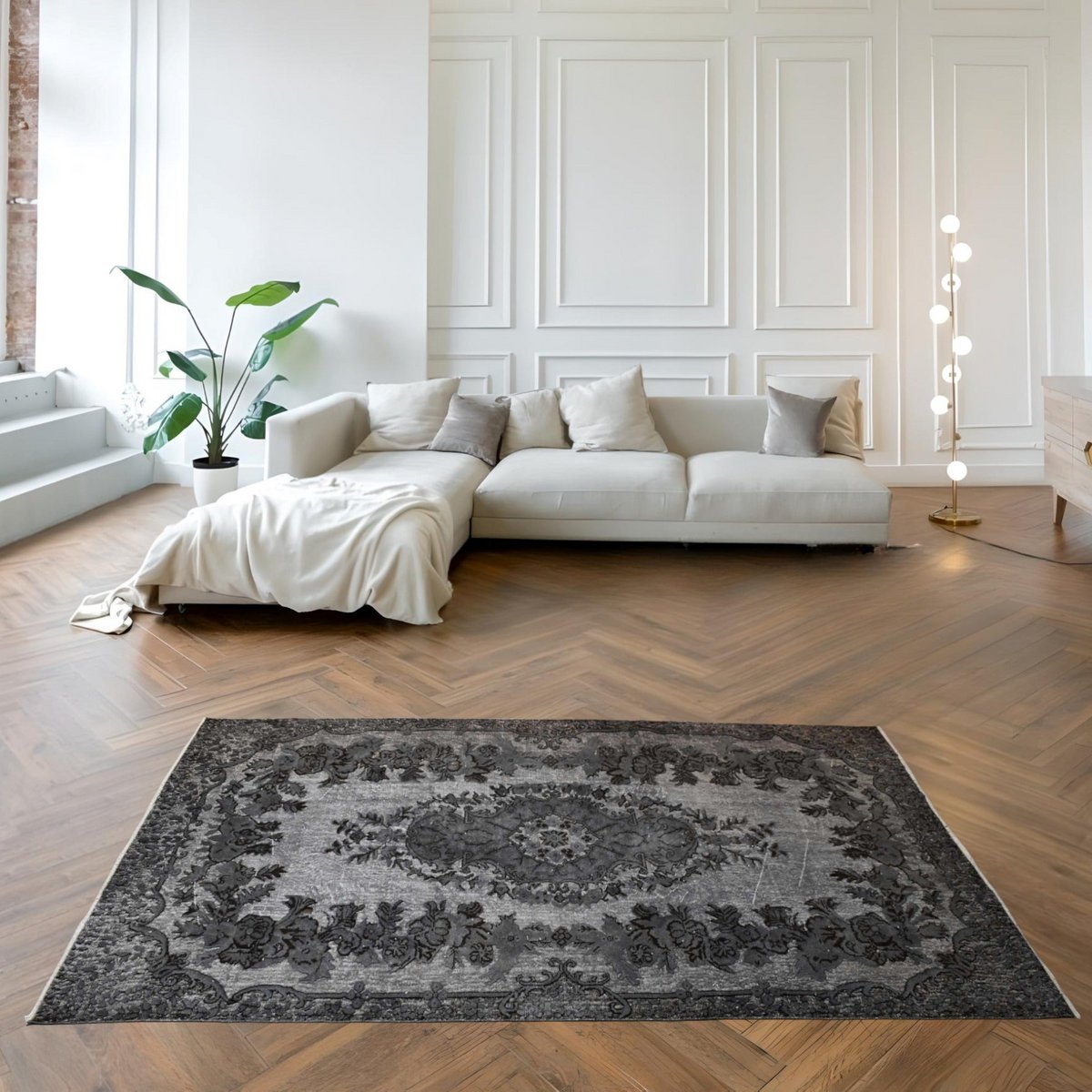 Grijs vintage vloerkleed - 282x172 cm - HANDGEMAAKT
