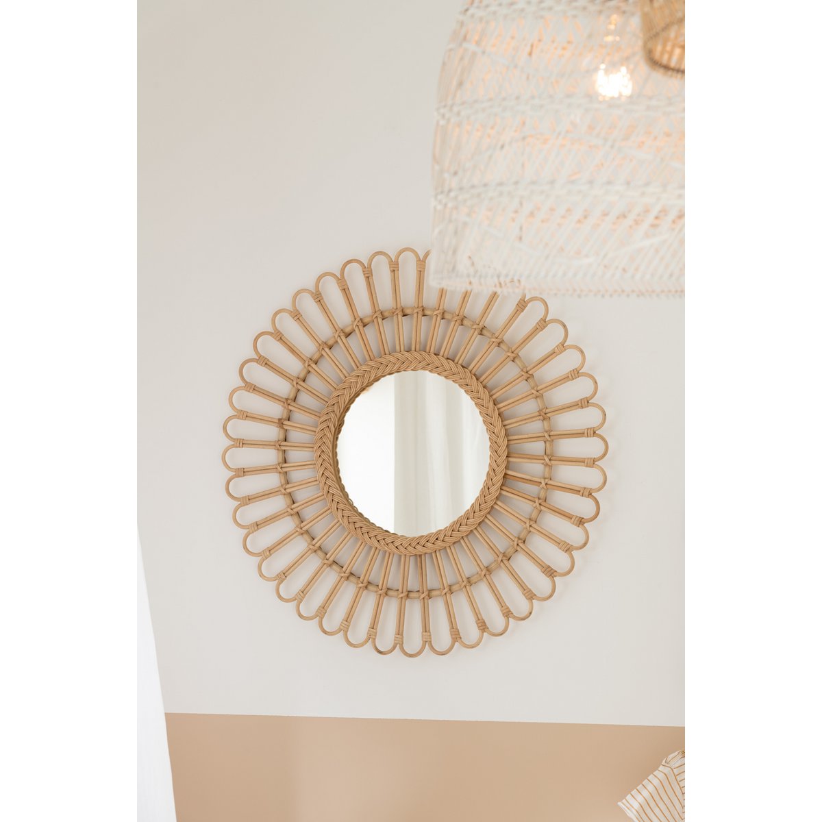J-Line spiegel Ellen Rond - rotan - naturel - klein