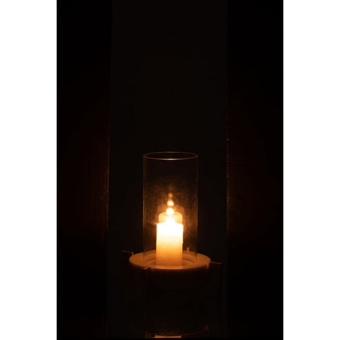 J-Line windlicht Voet - marmer/metaal - grijs/champagne - small