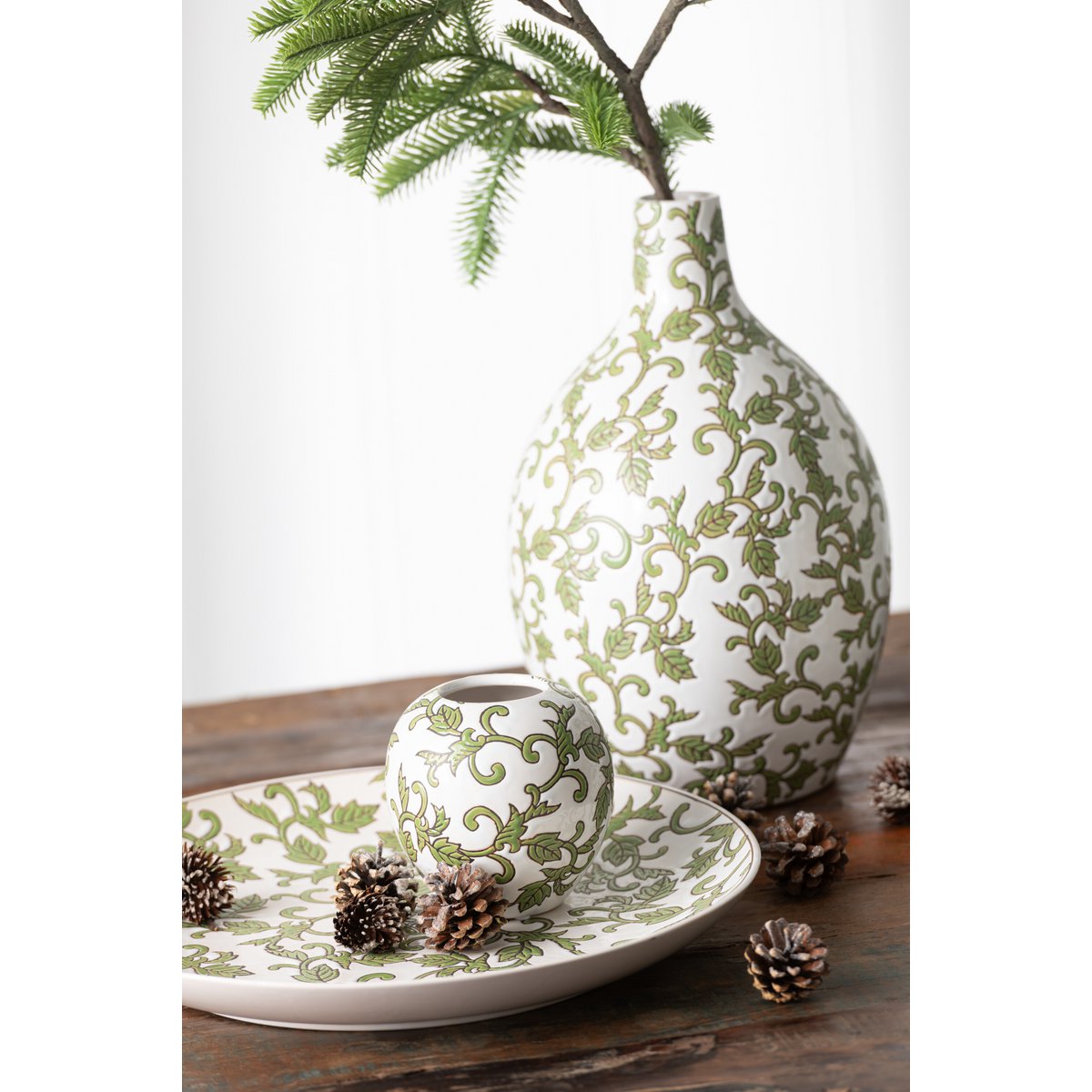 J-Line Bord Decoratief Yezi Porselein Groen/Wit
