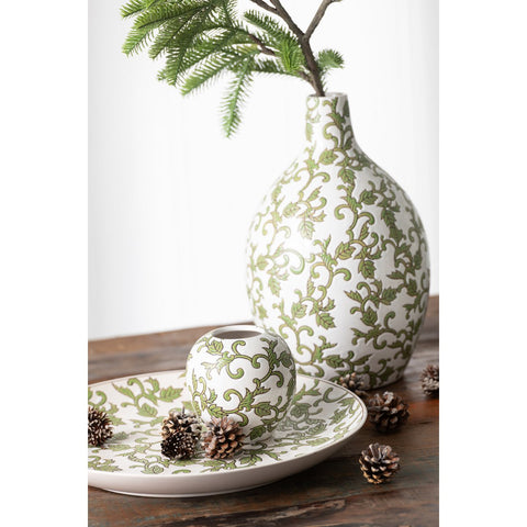 J-Line Bord Decoratief Yezi Porselein Groen/Wit