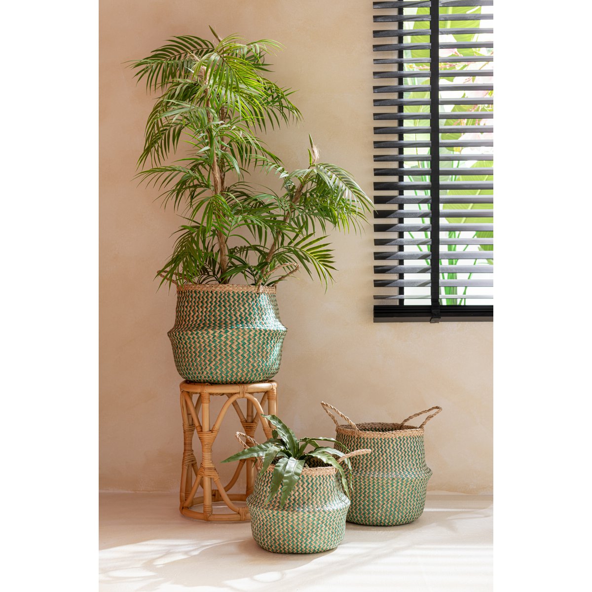 J-Line Bergpalm In Pot Plastiek Groen/Zwart Large