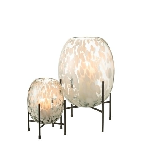 J-Line vaas Op Voet Spikkel - glas - grijs/wit - large