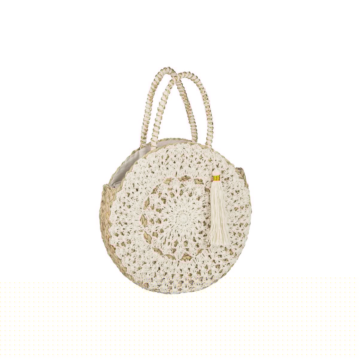 J-Line Strandtas Rond+Kwast Zeegras/Kant Nat/Wit