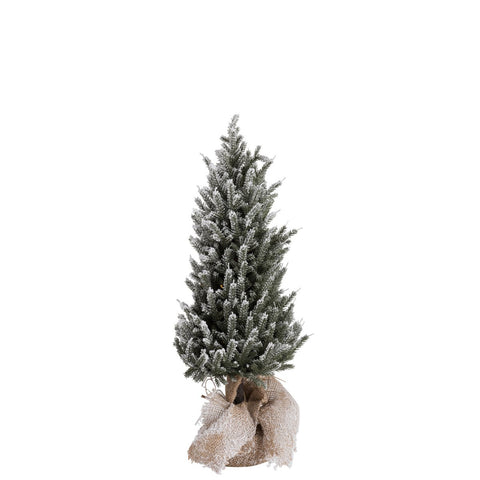 J-Line Kerstboom+Led+Pot Jute Plastiek Besneeuwd Groen Medium