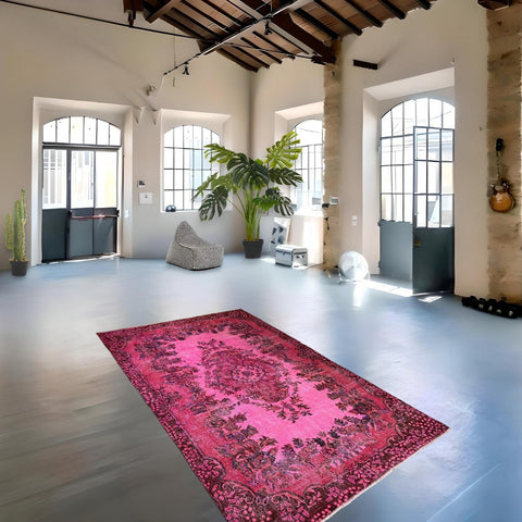 Roze vintage vloerkleed - 282x180 cm - HANDGEMAAKT