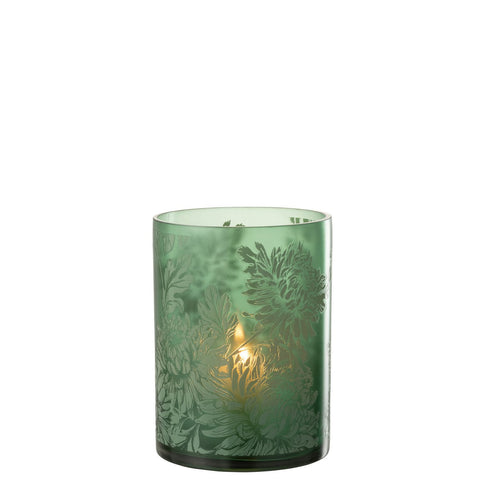 J-Line windlicht Bloemen - glas - groen - extra large