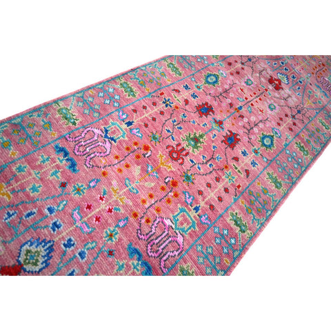 Roze Azeri Loper - 370x80 cm - HANDGEMAAKT