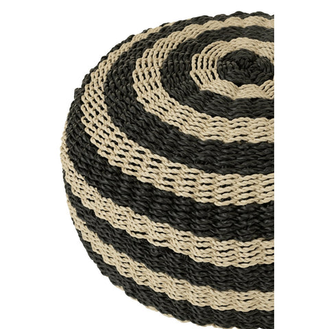 J-Line Pouf Rond Strepen Geweven Plastiek Zwart/Naturel