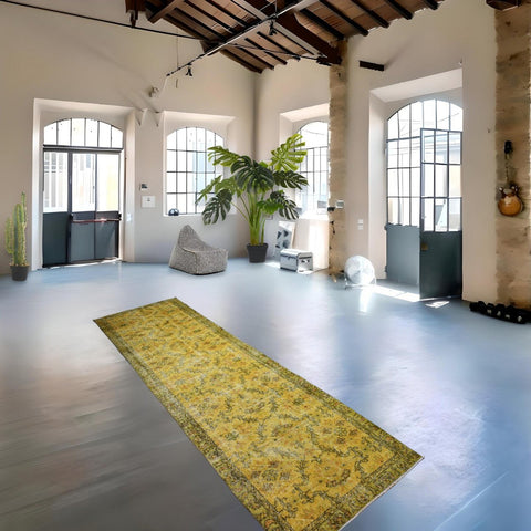 Geel vintage loper - 327x92 cm - HANDGEMAAKT