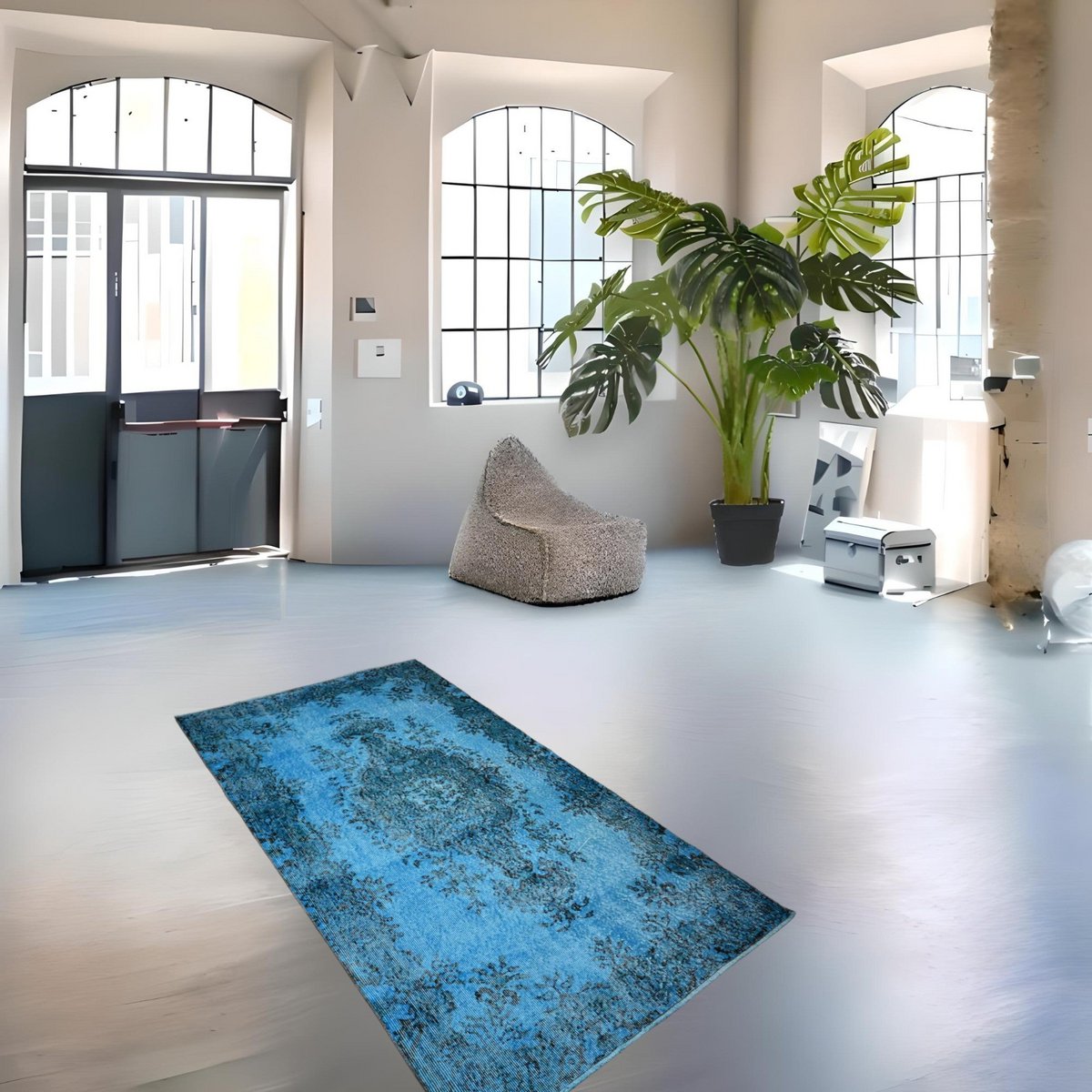Blauw vintage vloerkleed - 217x119 cm - HANDGEMAAKT