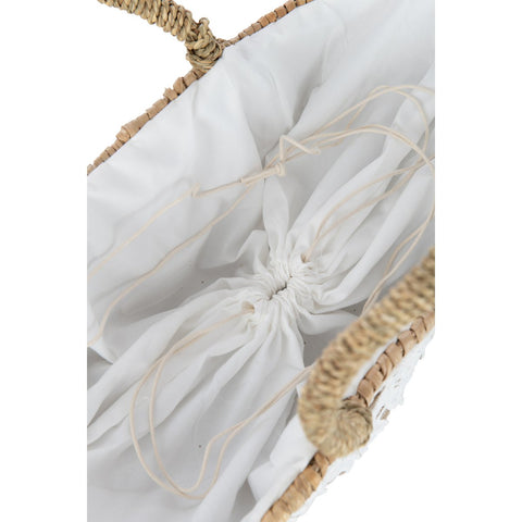 J-Line Strandtas Kant Bloem Patroon Jute Naturel/Wit