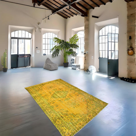 Geel vintage vloerkleed - 245x158 cm - HANDGEMAAKT