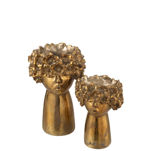 J-Line bloempot Nebu - polyresin - goud - large - Ø 18.5 cm
