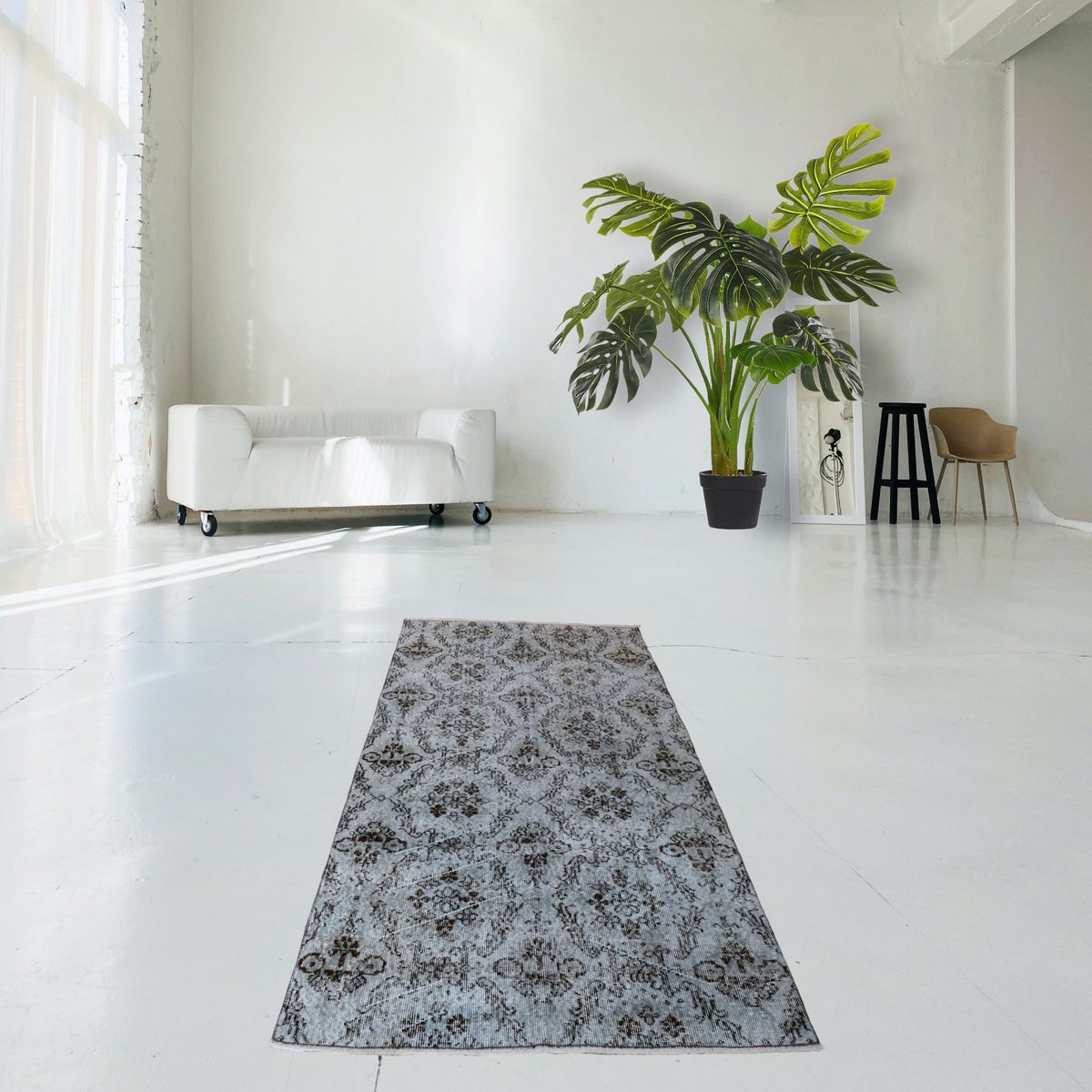 Grijs vintage vloerkleed - 209x110 cm - HANDGEMAAKT