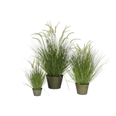 J-Line Grassen+Staarten In Pot Metaal Groen Plastiek Groen Large