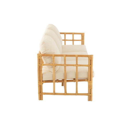 J-Line sofa Elise + kussen 3 Personen - rotan/textiel - naturel/wit