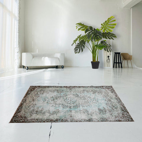 Turquoise vintage vloerkleed - 216x116 cm - HANDGEMAAKT