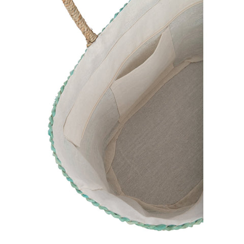 J-Line Strandtas Korte Handvatten Horizontale Streep Jute Naturel/Blauw