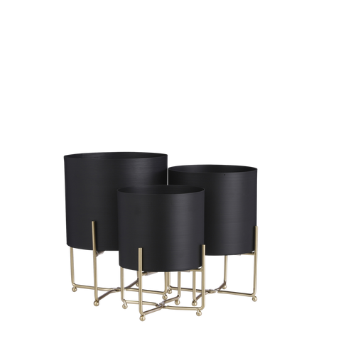 Aries Bloempot op Standaard - Set van 3 - H32 x Ø24 cm - Zwart