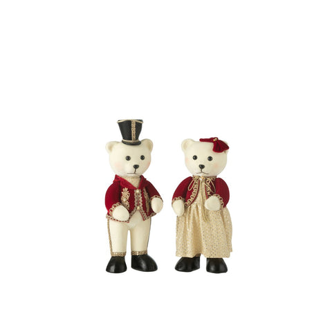 J-Line Beer Staand Jongen/Meisje Polyfoam/Textiel Rood/Goud Small Assortiment Van 2