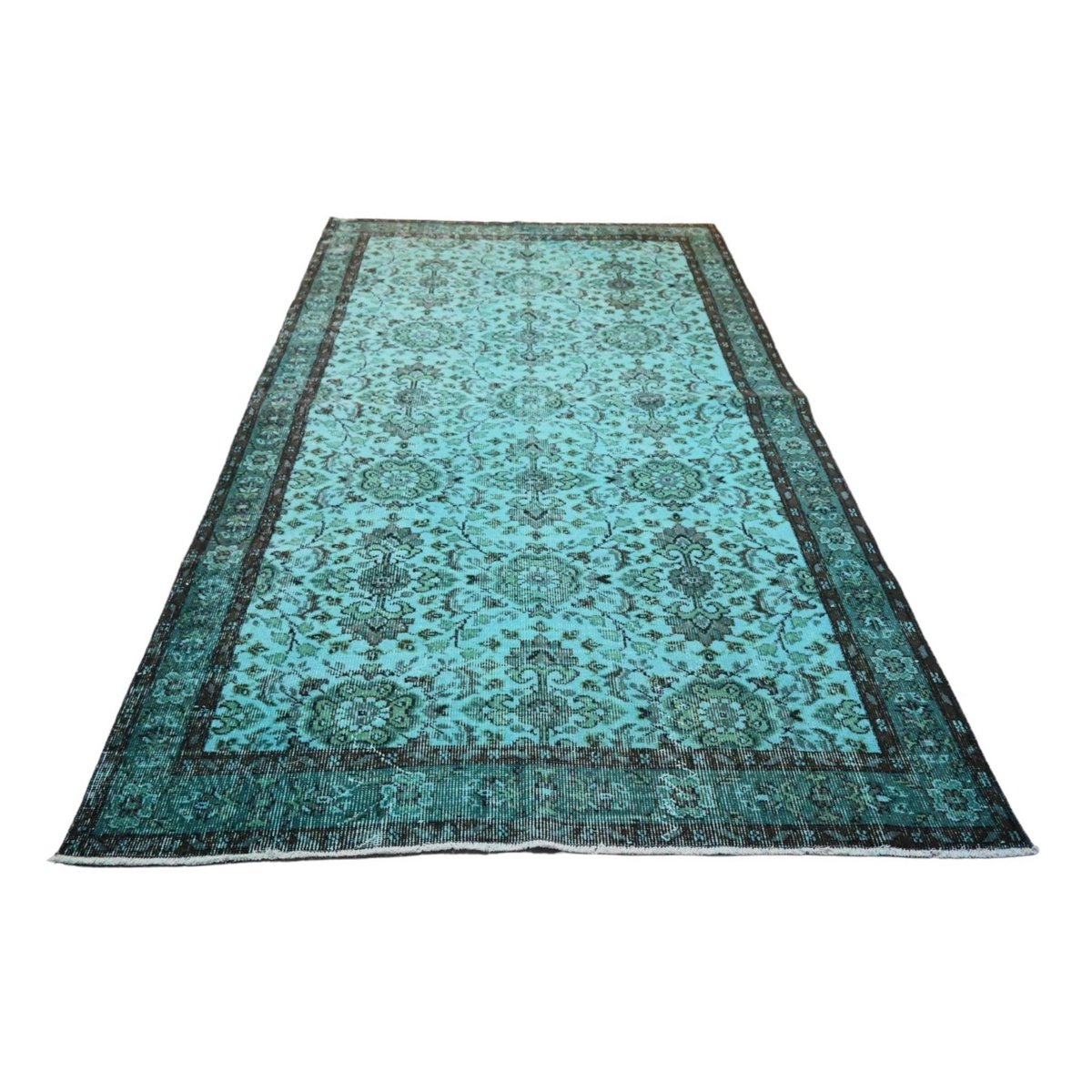 Turquoise vintage vloerkleed - 253x142 cm - HANDGEMAAKT
