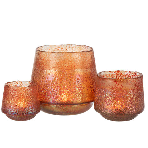 J-Line theelichthouder Stippen - glas - oranje - large